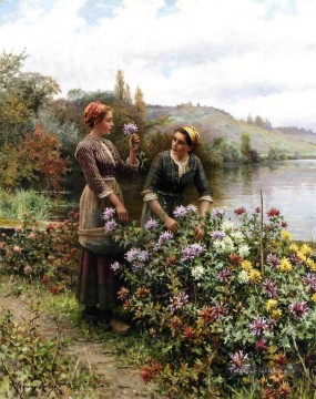  filles Tableaux - Paysannes dans la paysanne Fleur Garden Daniel Ridgway Knight